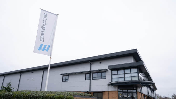 External Eberspacher shot with flag on an overcast day