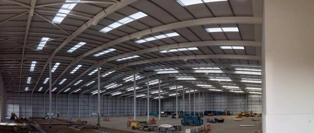 Inside shot almost complete structure steel beams