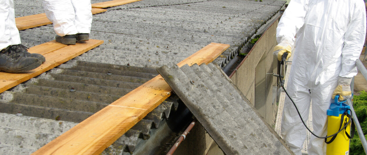 Asbestos expert analysing & spray and roof tile