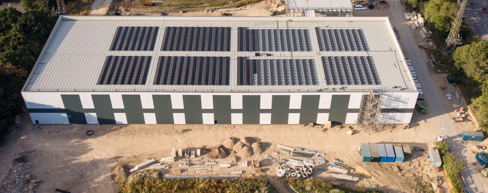 Aerial shot large cladded building