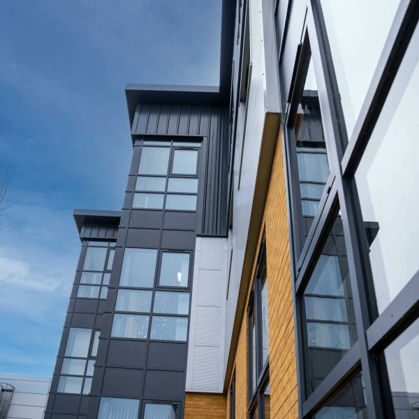 Side view of McCarthy Houses Cladded exterior