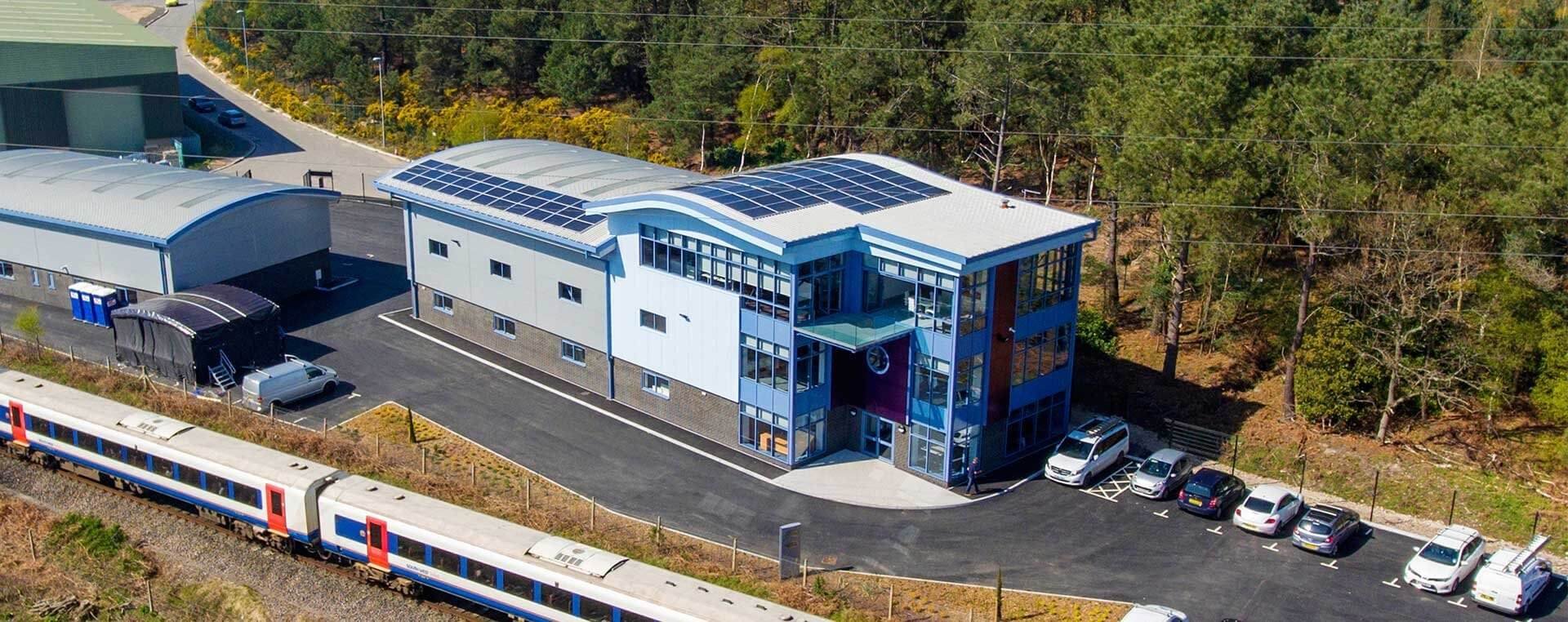 Aerial shot Jade Aden Steel HQ train carpark