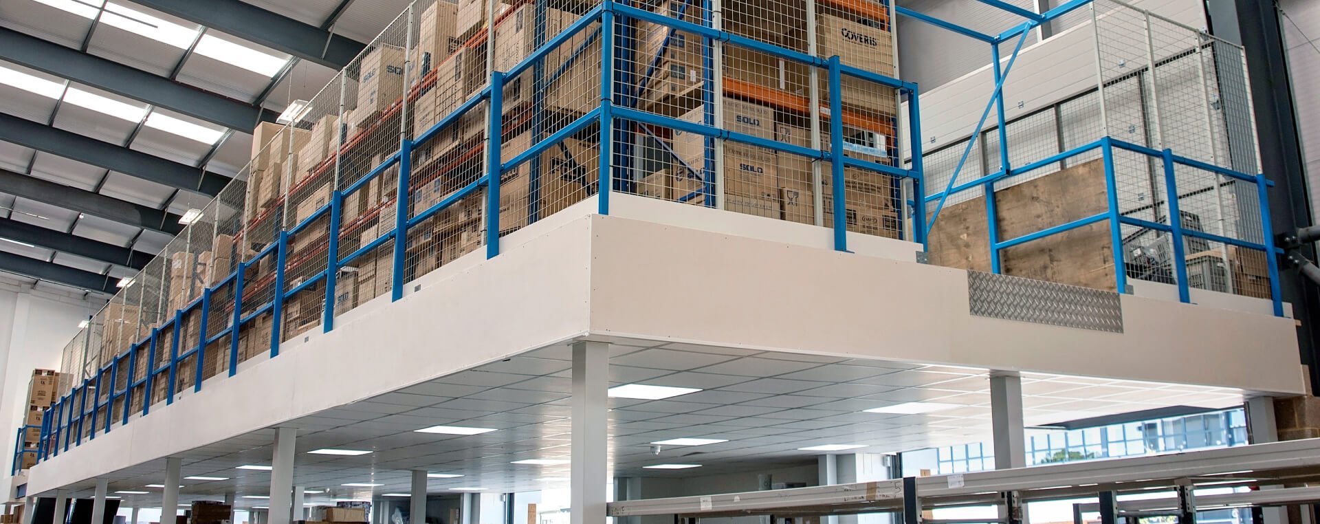 Raised mezzanine floor platform inside a warehouse