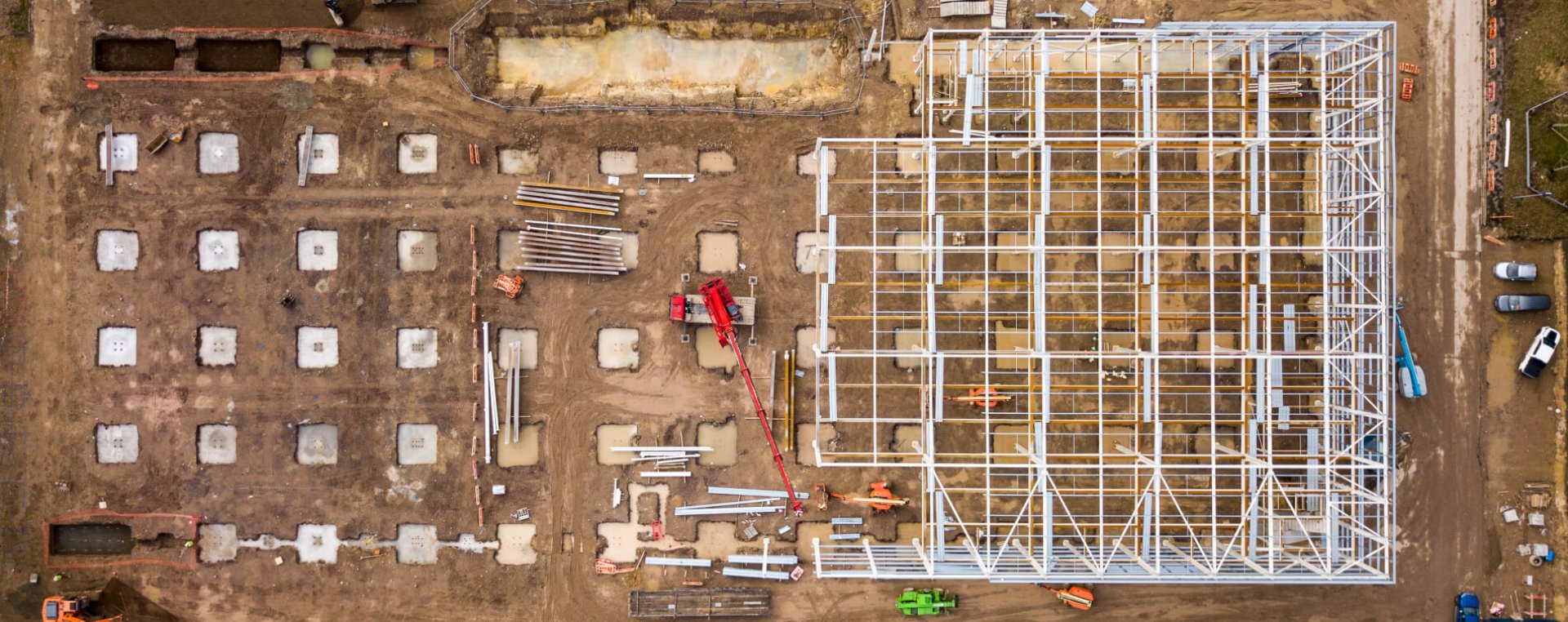 Aerial shot of Parvalux building under construction